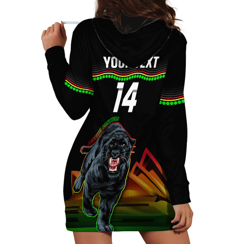 Custom Australia Day Panthers Hoodie Dress NRL 2024 Sydney Opera House With Map - Black - Vibe Hoodie Shop