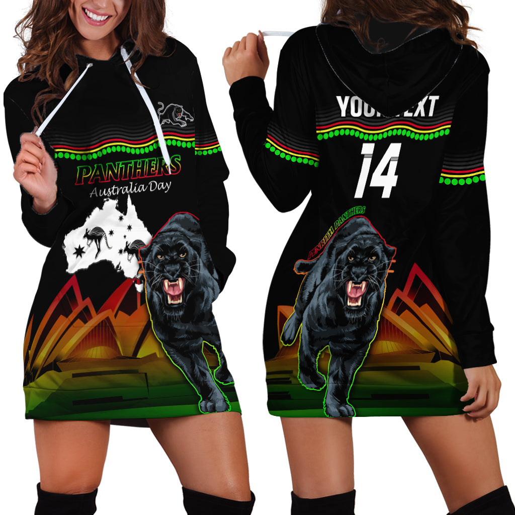 Custom Australia Day Panthers Hoodie Dress NRL 2024 Sydney Opera House With Map - Black - Vibe Hoodie Shop