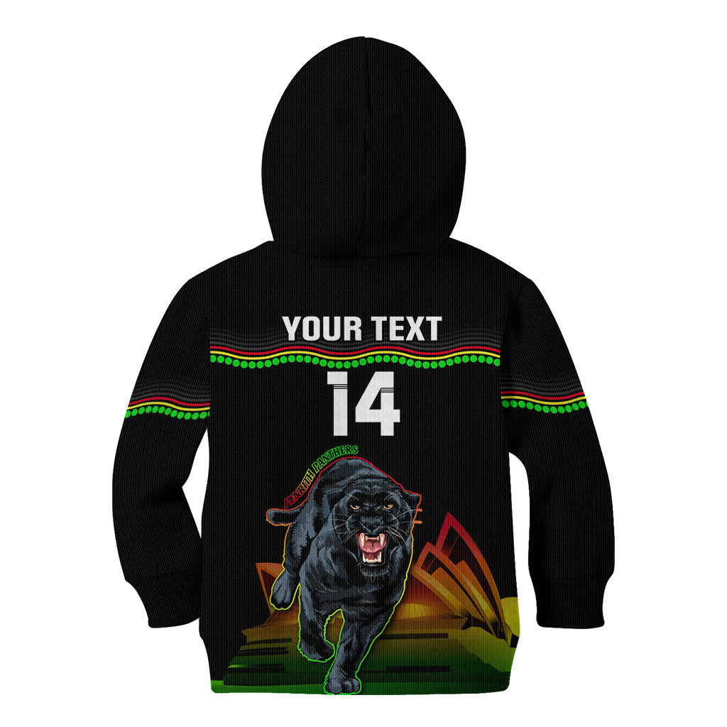 Custom Australia Day Panthers Kid Hoodie NRL 2024 Sydney Opera House With Map - Black - Vibe Hoodie Shop