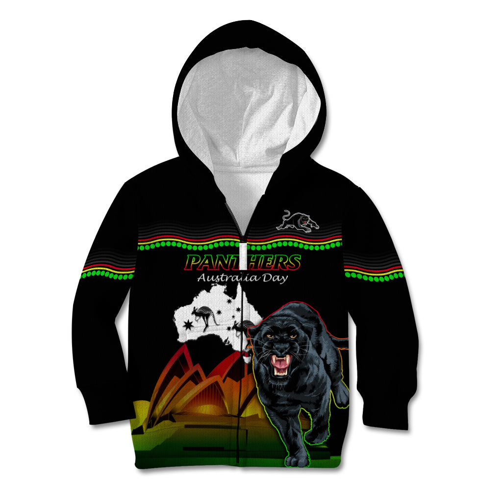 Custom Australia Day Panthers Kid Hoodie NRL 2024 Sydney Opera House With Map - Black - Vibe Hoodie Shop