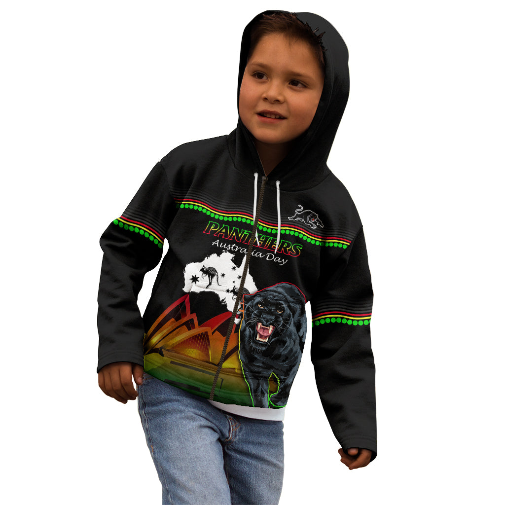 Custom Australia Day Panthers Kid Hoodie NRL 2024 Sydney Opera House With Map - Black - Vibe Hoodie Shop