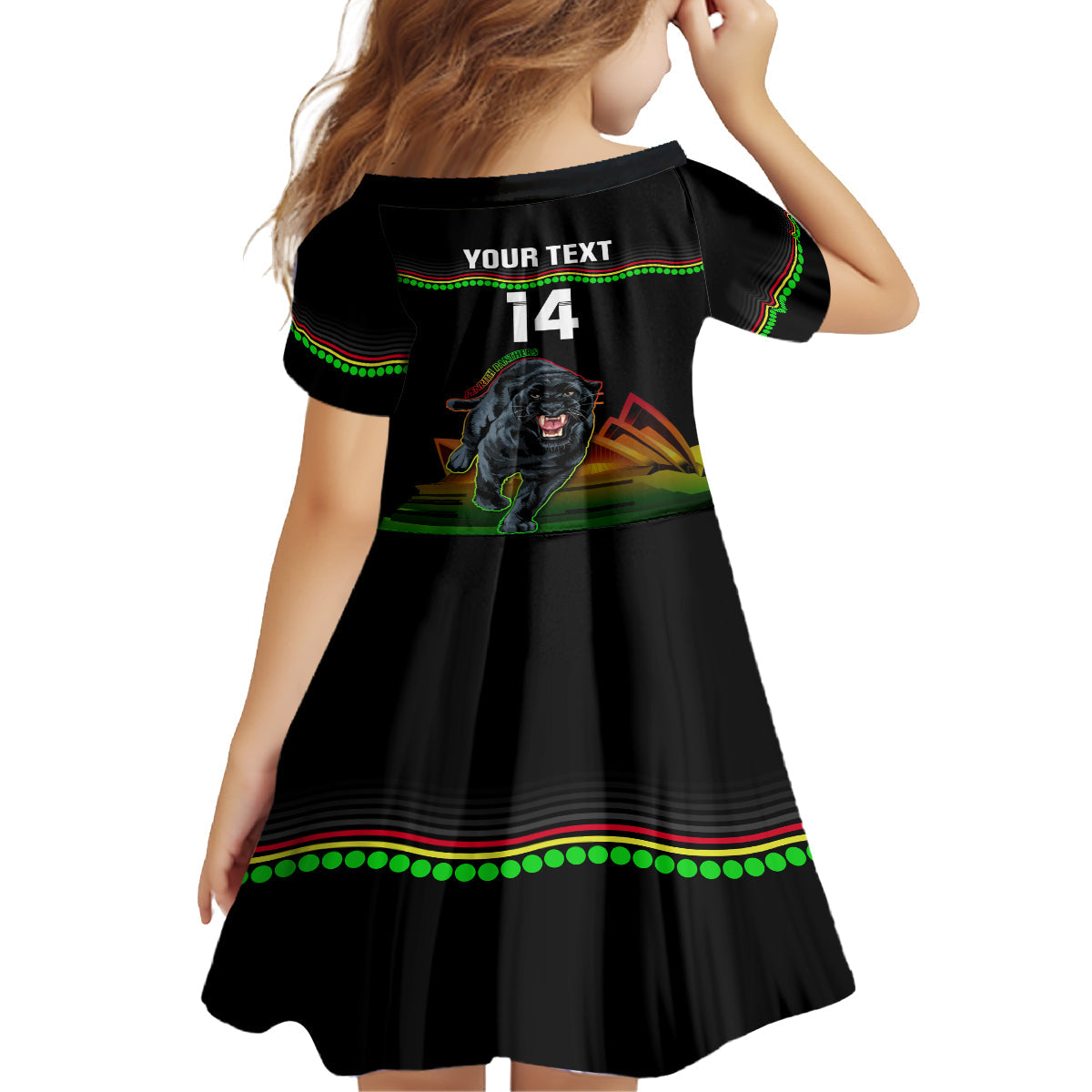 Custom Australia Day Panthers Kid Short Sleeve Dress NRL 2024 Sydney Opera House With Map - Black - Vibe Hoodie Shop