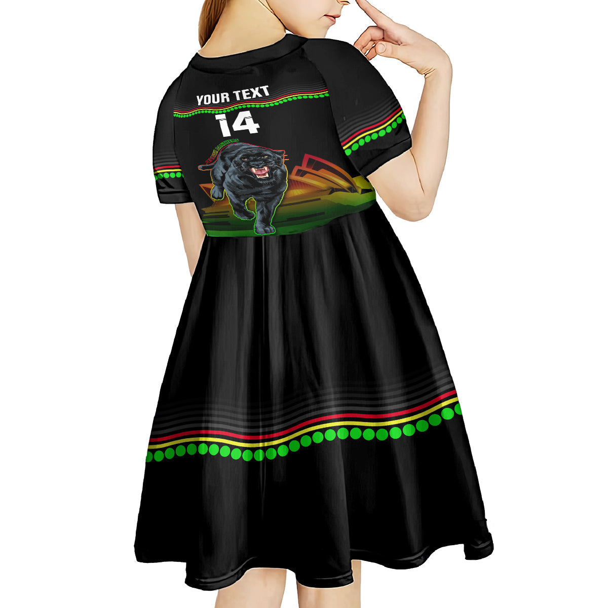 Custom Australia Day Panthers Kid Short Sleeve Dress NRL 2024 Sydney Opera House With Map - Black - Vibe Hoodie Shop