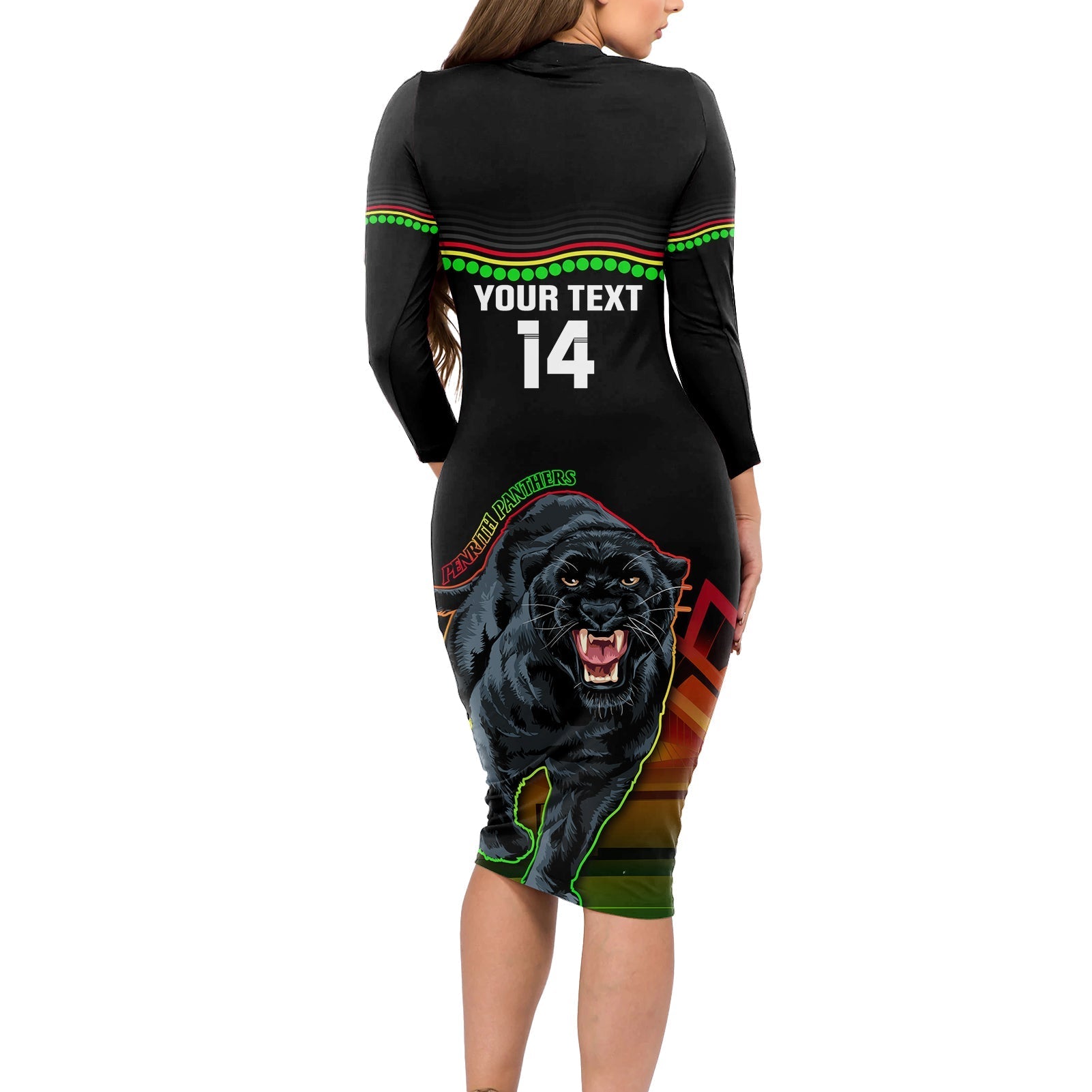 Custom Australia Day Panthers Long Sleeve Bodycon Dress NRL 2024 Sydney Opera House With Map - Black