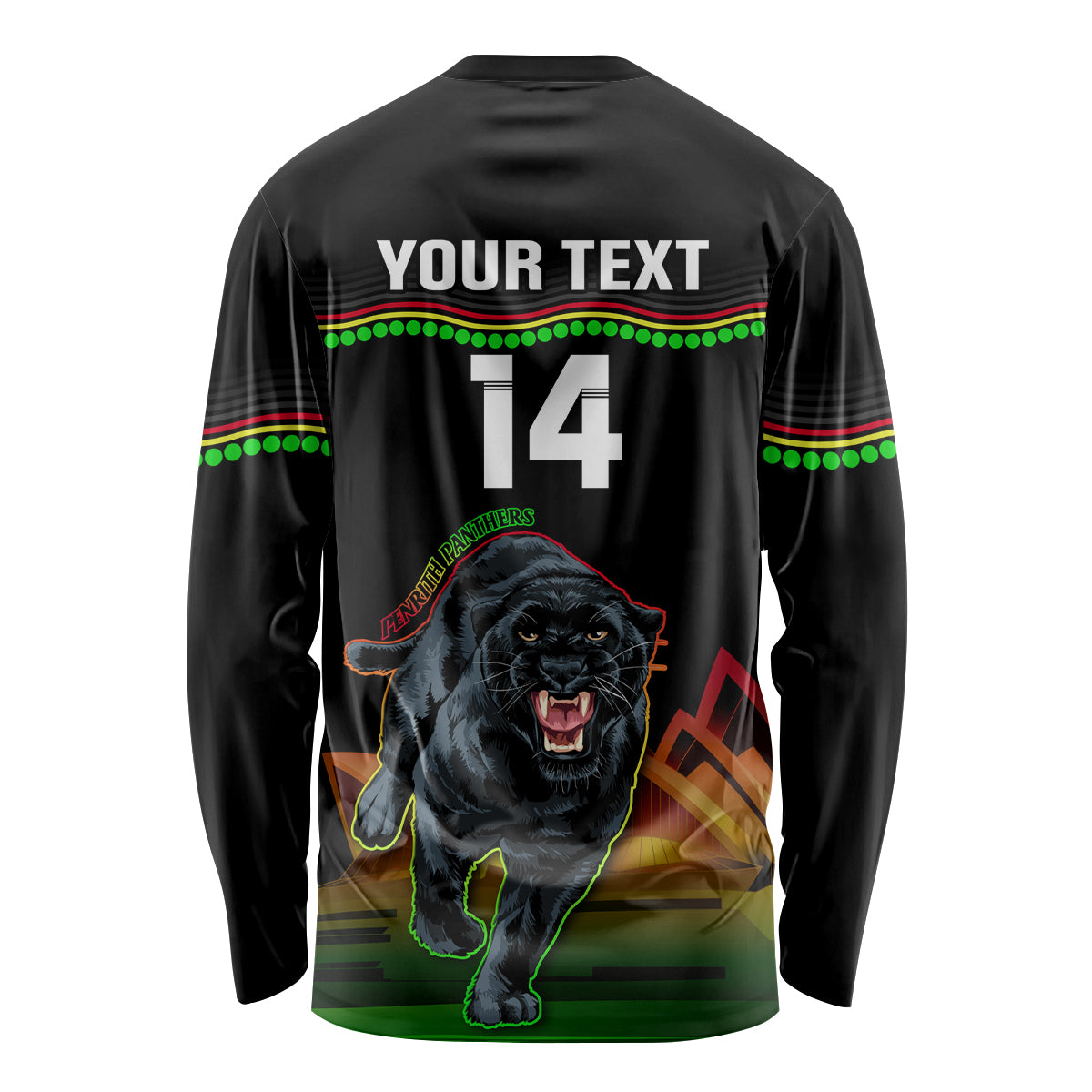 Custom Australia Day Panthers Long Sleeve Shirt NRL 2024 Sydney Opera House With Map - Black - Vibe Hoodie Shop