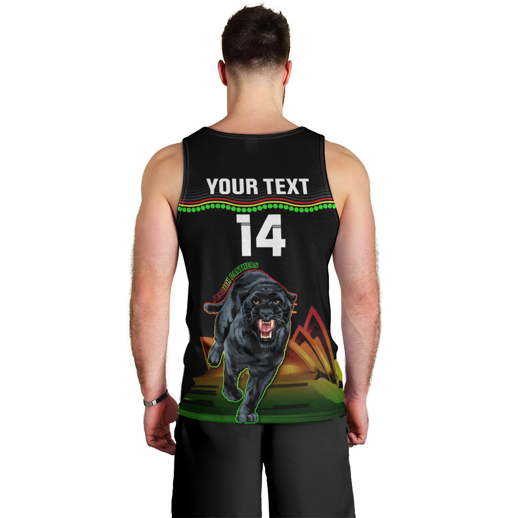 Custom Australia Day Panthers Men Tank Top NRL 2024 Sydney Opera House With Map - Black - Vibe Hoodie Shop