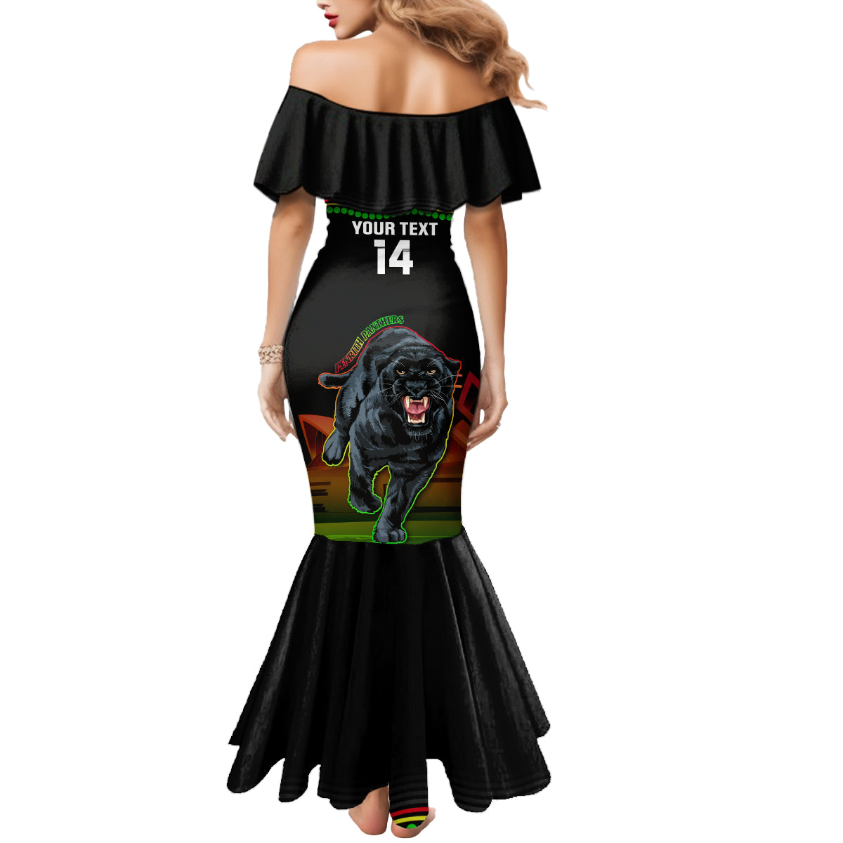 Custom Australia Day Panthers Mermaid Dress NRL 2024 Sydney Opera House With Map - Black