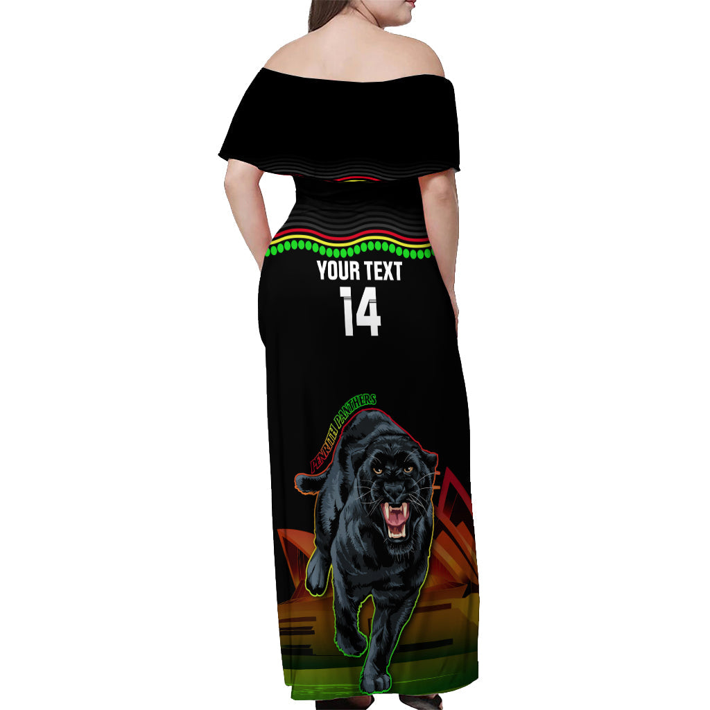 Custom Australia Day Panthers Off Shoulder Maxi Dress NRL 2024 Sydney Opera House With Map - Black