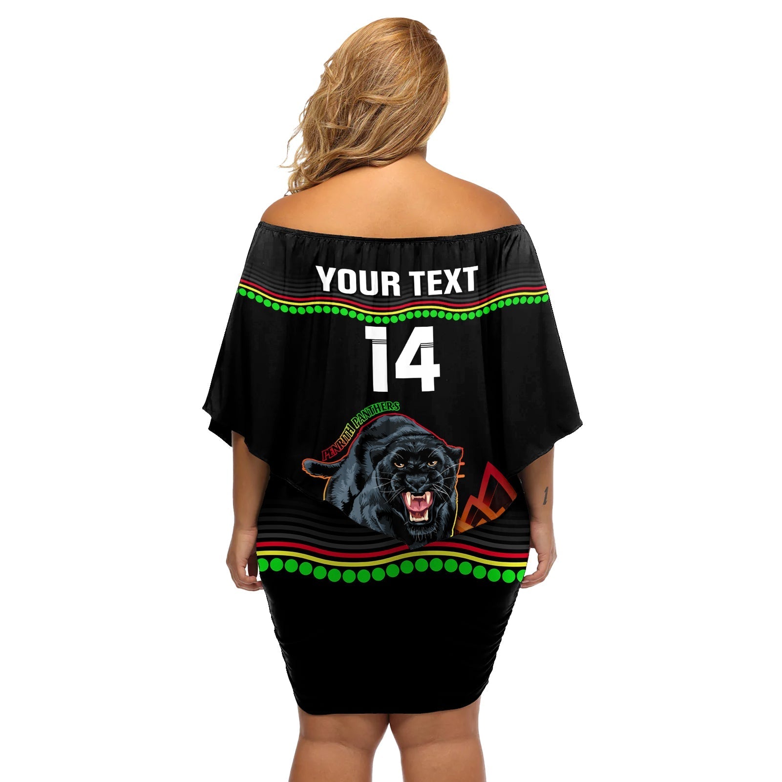 Custom Australia Day Panthers Off Shoulder Short Dress NRL 2024 Sydney Opera House With Map - Black