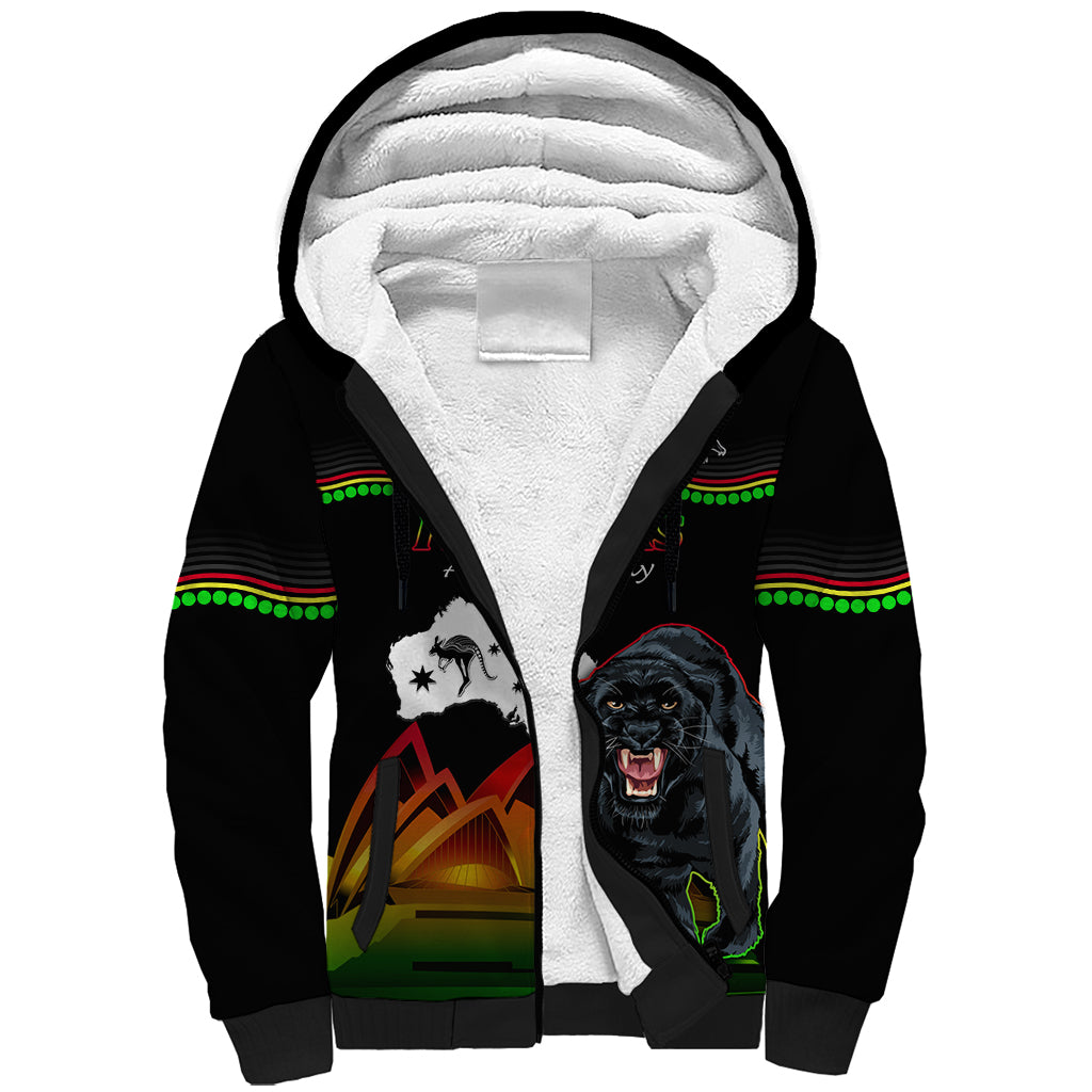 Custom Australia Day Panthers Sherpa Hoodie NRL 2024 Sydney Opera House With Map - Black - Vibe Hoodie Shop