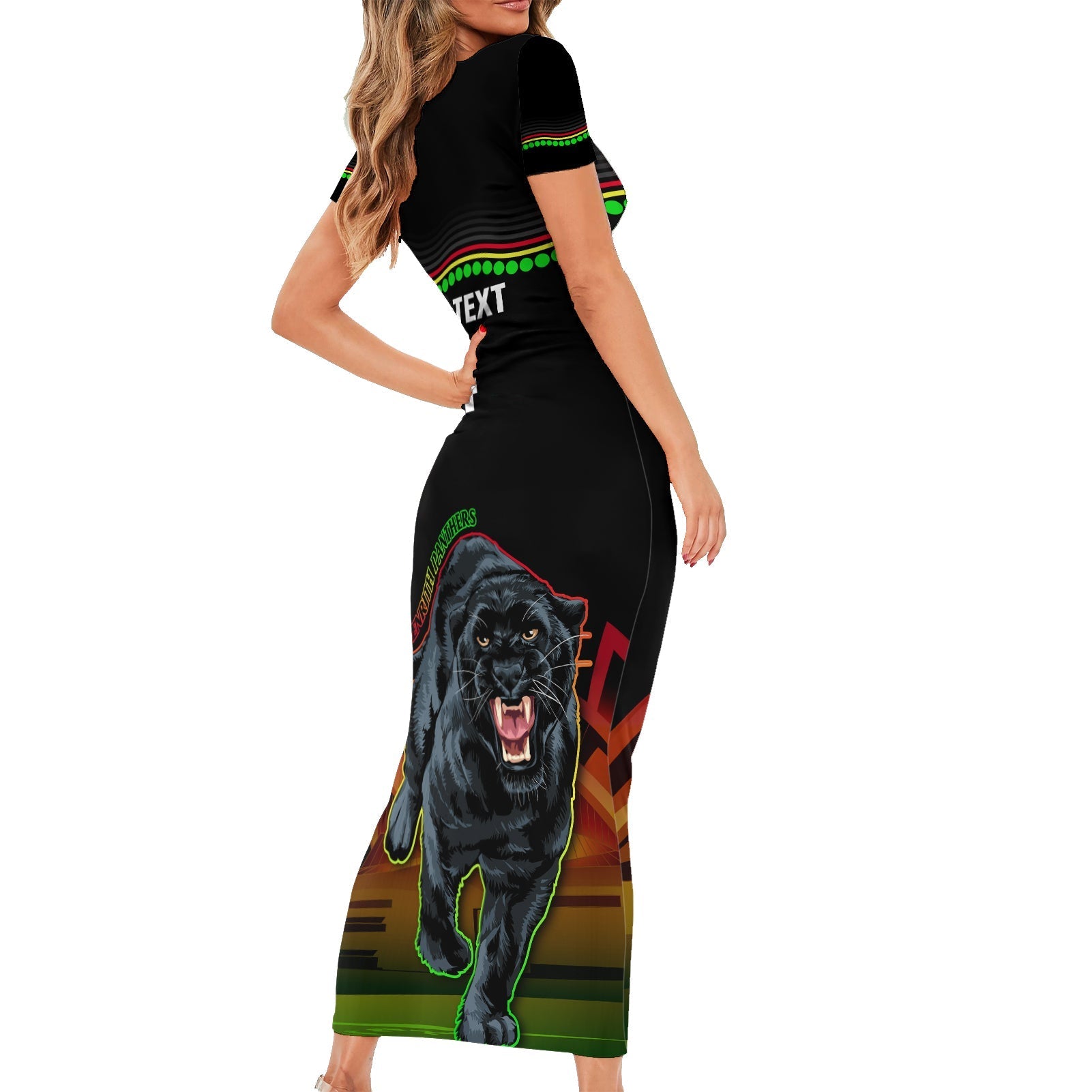 Custom Australia Day Panthers Short Sleeve Bodycon Dress NRL 2024 Sydney Opera House With Map - Black