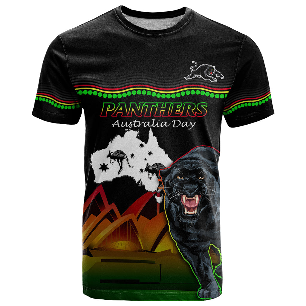 Custom Australia Day Panthers T Shirt NRL 2024 Sydney Opera House With Map - Black - Vibe Hoodie Shop