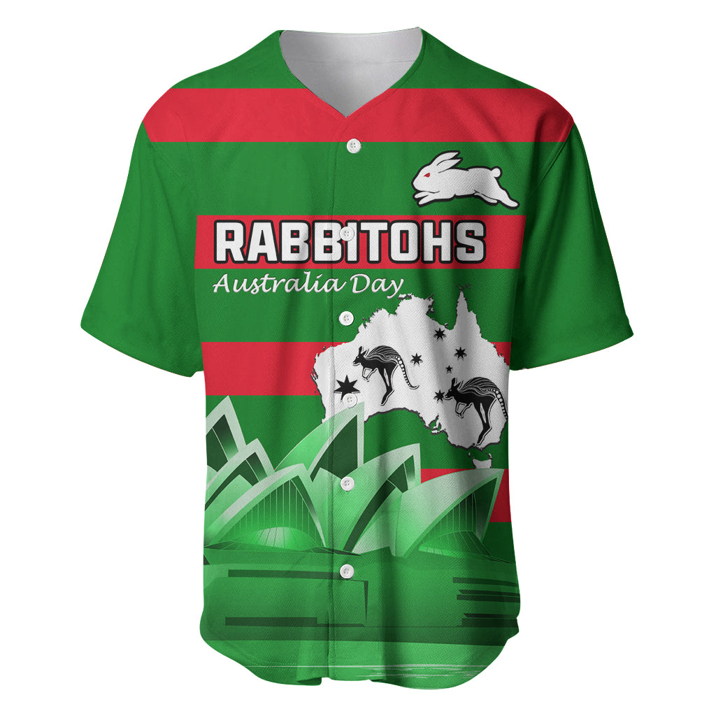 Custom Australia Day Rabbitohs Baseball Jersey NRL 2024 Sydney Opera House With Map - Vibe Hoodie Shop