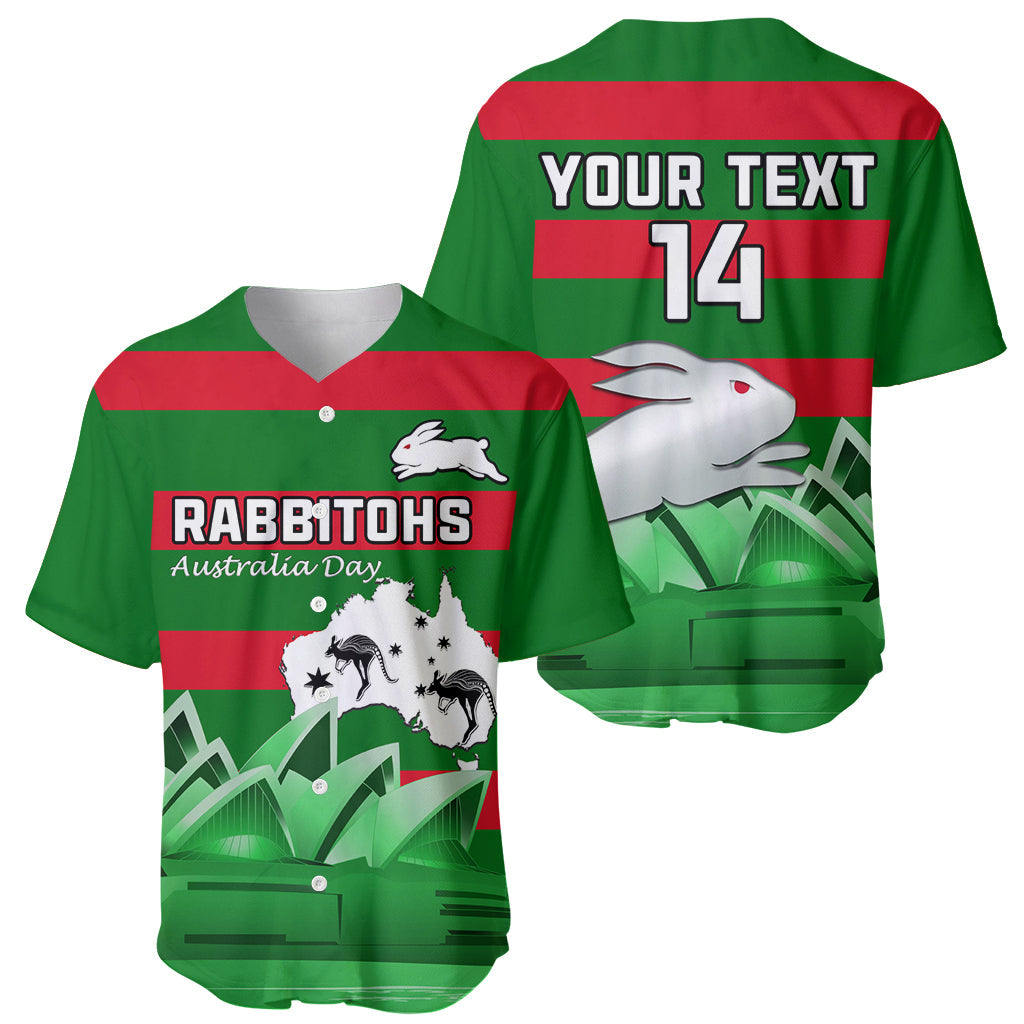 Custom Australia Day Rabbitohs Baseball Jersey NRL 2024 Sydney Opera House With Map - Vibe Hoodie Shop