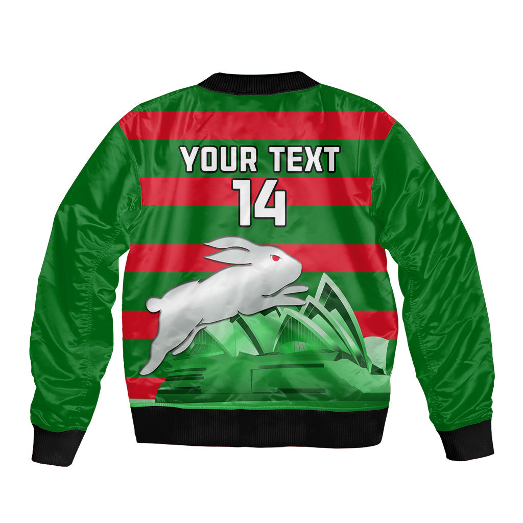 Custom Australia Day Rabbitohs Bomber Jacket NRL 2024 Sydney Opera House With Map - Vibe Hoodie Shop