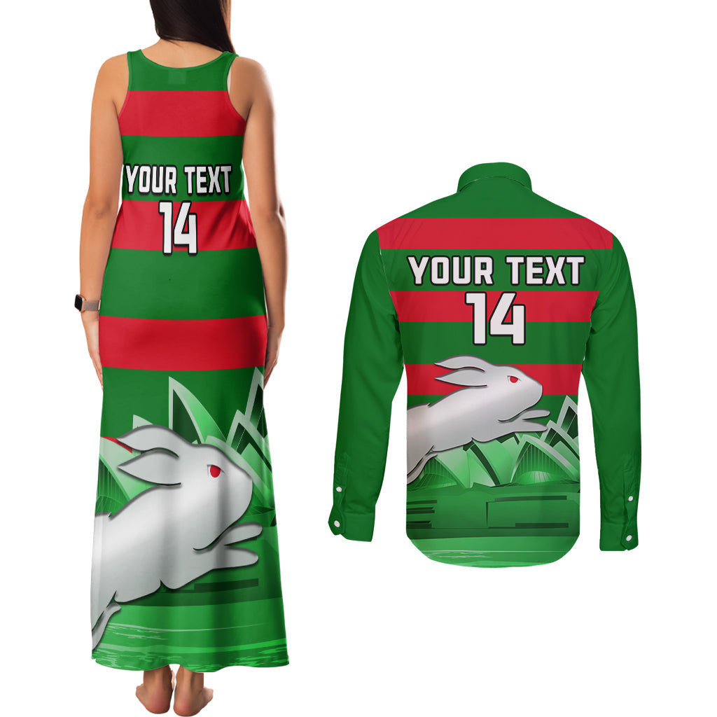 Custom Australia Day Rabbitohs Couples Matching Tank Maxi Dress and Long Sleeve Button Shirt NRL 2024 Sydney Opera House With Map