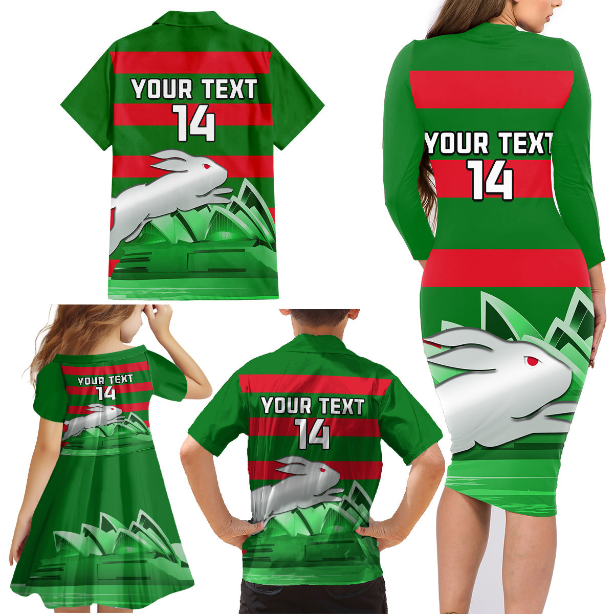 Custom Australia Day Rabbitohs Family Matching Long Sleeve Bodycon Dress and Hawaiian Shirt NRL 2024 Sydney Opera House With Map