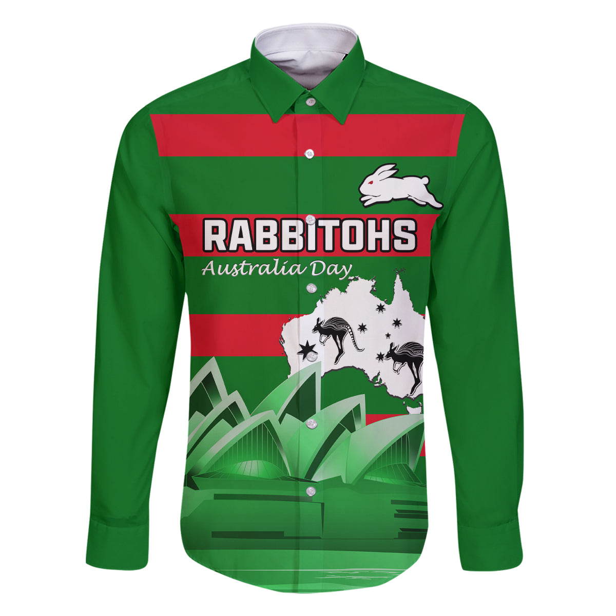 Custom Australia Day Rabbitohs Family Matching Long Sleeve Bodycon Dress and Hawaiian Shirt NRL 2024 Sydney Opera House With Map