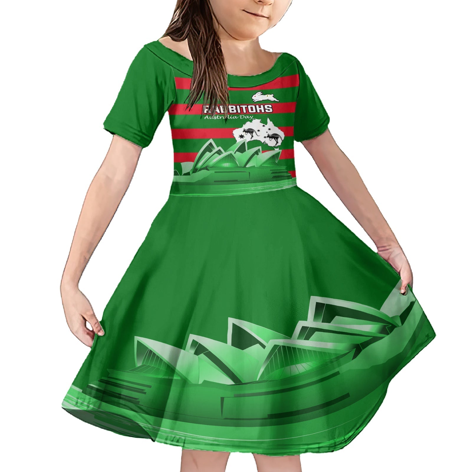 Custom Australia Day Rabbitohs Family Matching Short Sleeve Bodycon Dress and Hawaiian Shirt NRL 2024 Sydney Opera House With Map