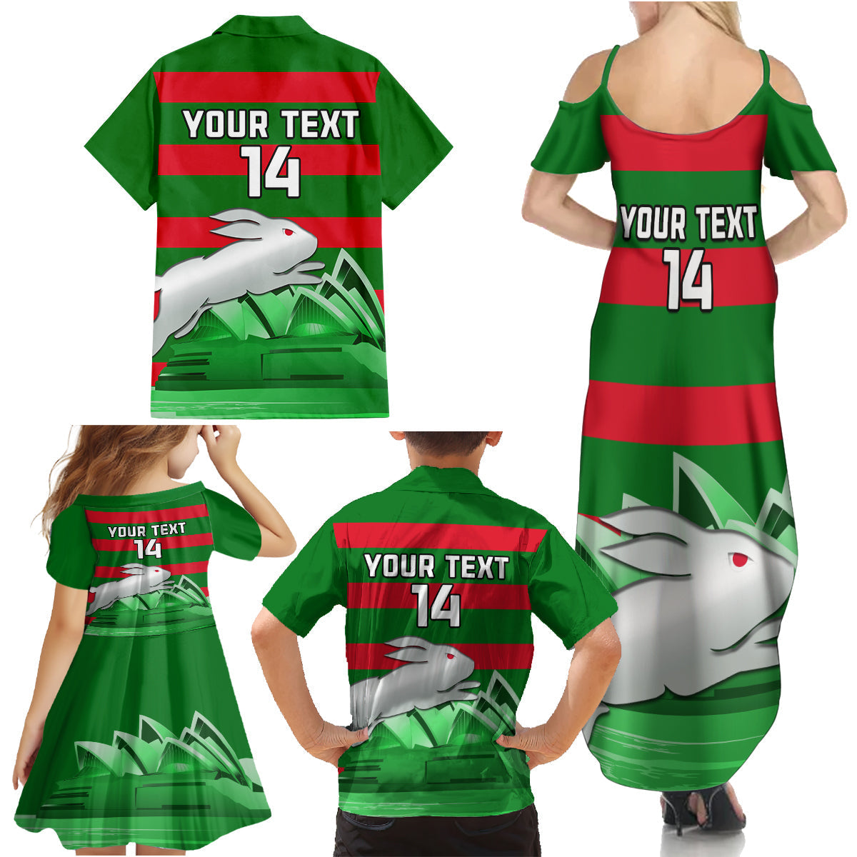 Custom Australia Day Rabbitohs Family Matching Summer Maxi Dress and Hawaiian Shirt NRL 2024 Sydney Opera House With Map