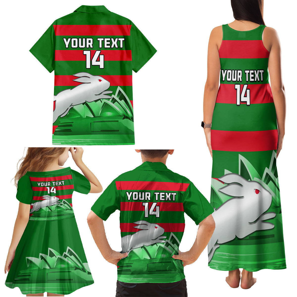 Custom Australia Day Rabbitohs Family Matching Tank Maxi Dress and Hawaiian Shirt NRL 2024 Sydney Opera House With Map