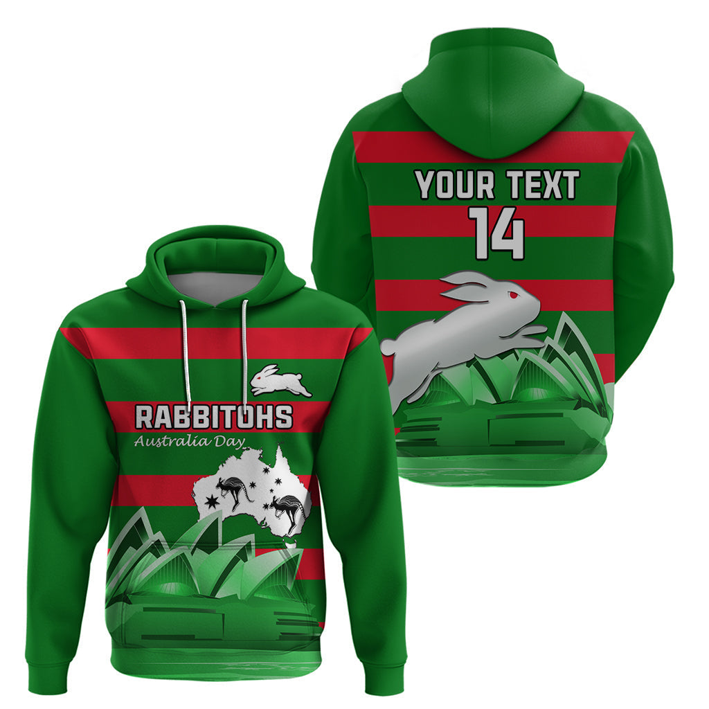 Custom Australia Day Rabbitohs Hoodie NRL 2024 Sydney Opera House With Map - Vibe Hoodie Shop