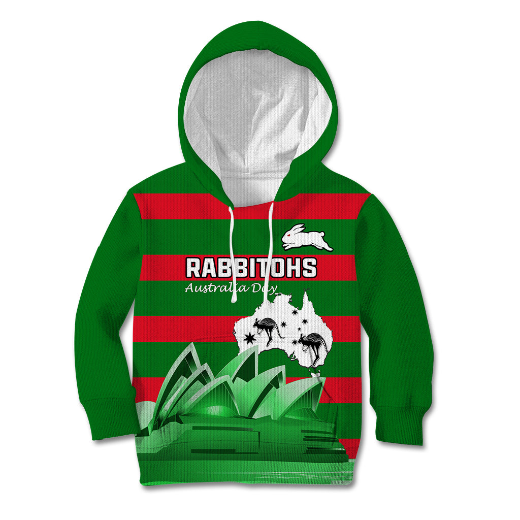 Custom Australia Day Rabbitohs Kid Hoodie NRL 2024 Sydney Opera House With Map - Vibe Hoodie Shop