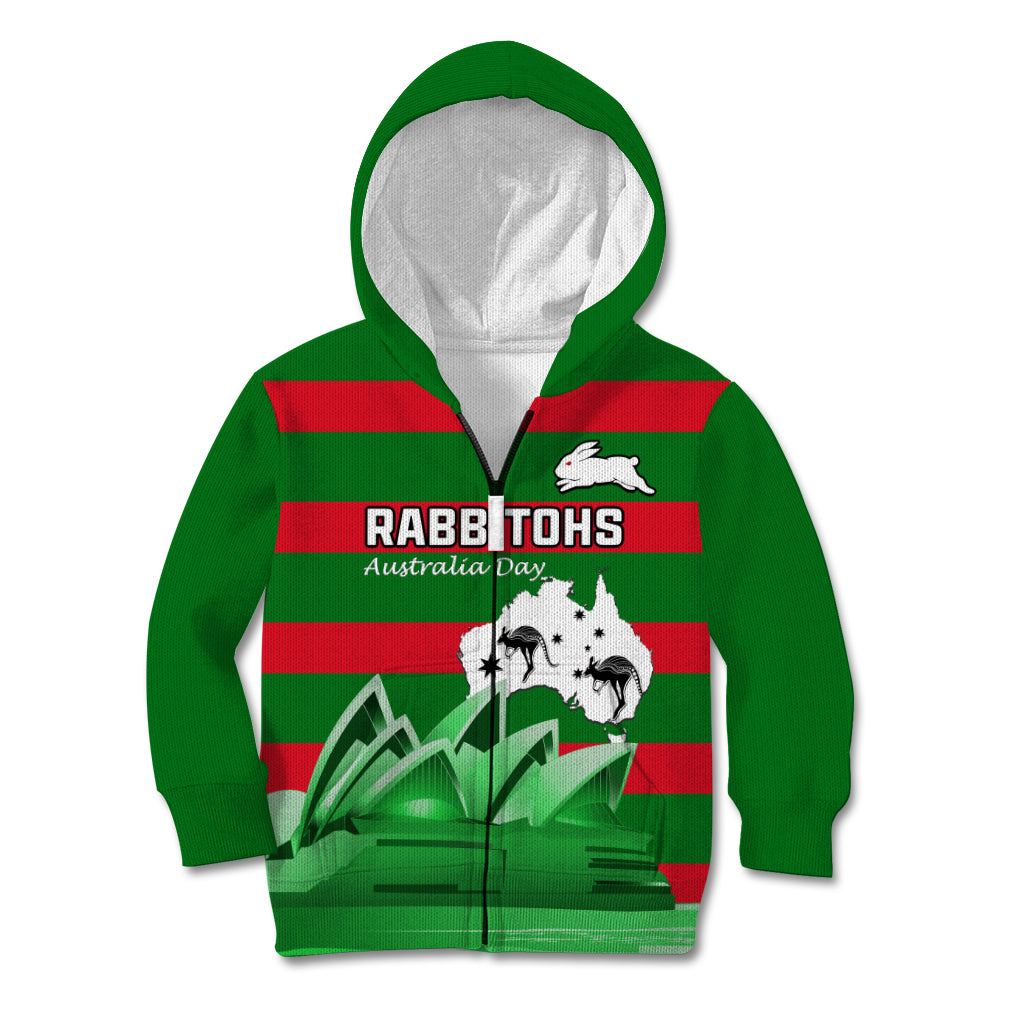 Custom Australia Day Rabbitohs Kid Hoodie NRL 2024 Sydney Opera House With Map - Vibe Hoodie Shop