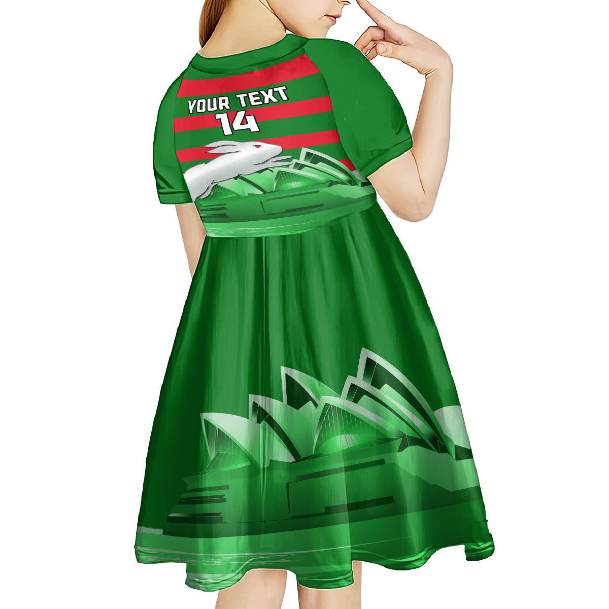 Custom Australia Day Rabbitohs Kid Short Sleeve Dress NRL 2024 Sydney Opera House With Map - Vibe Hoodie Shop