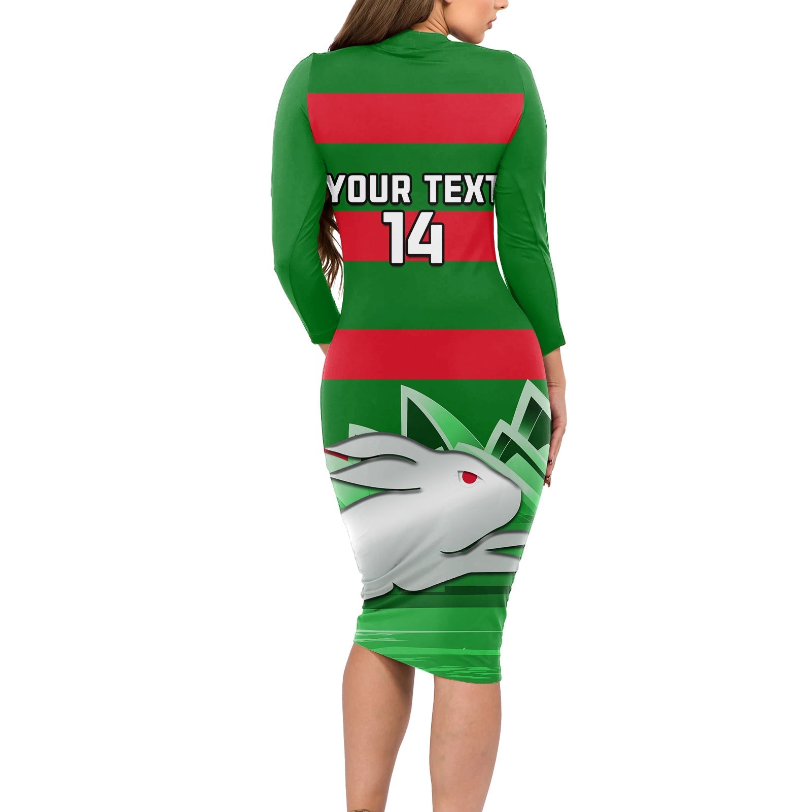 Custom Australia Day Rabbitohs Long Sleeve Bodycon Dress NRL 2024 Sydney Opera House With Map