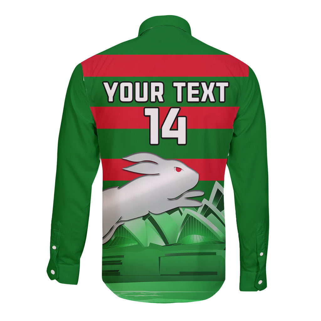 Custom Australia Day Rabbitohs Long Sleeve Button Shirt NRL 2024 Sydney Opera House With Map - Vibe Hoodie Shop