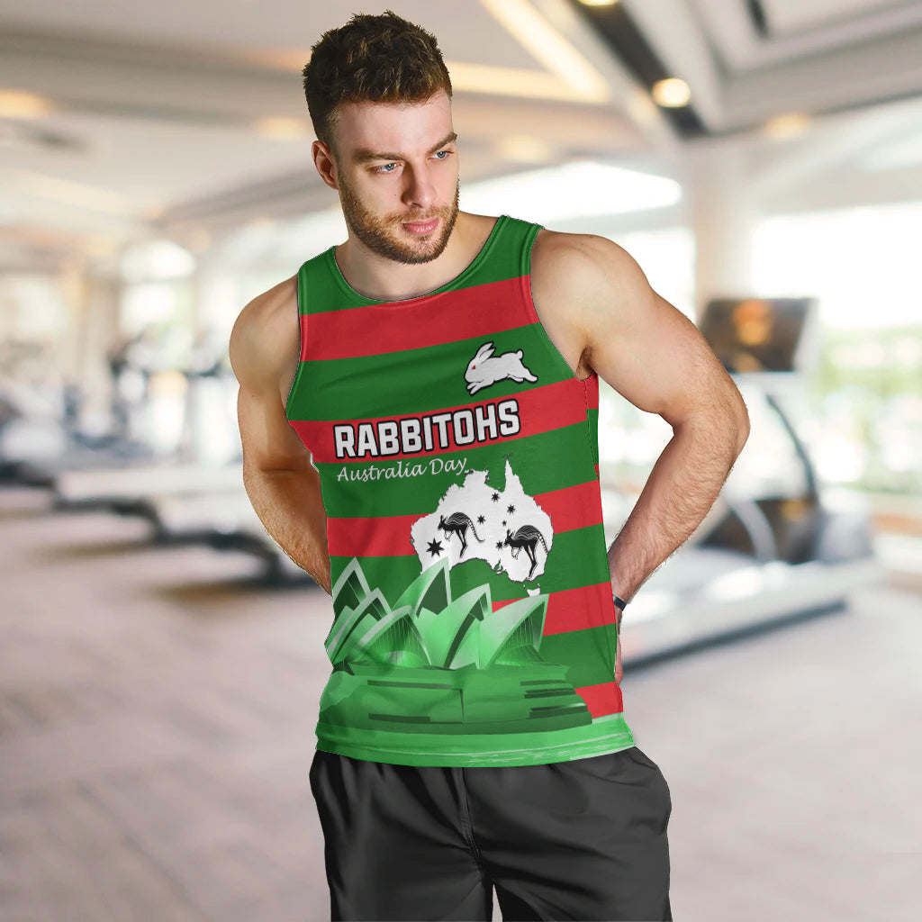 Custom Australia Day Rabbitohs Men Tank Top NRL 2024 Sydney Opera House With Map - Vibe Hoodie Shop