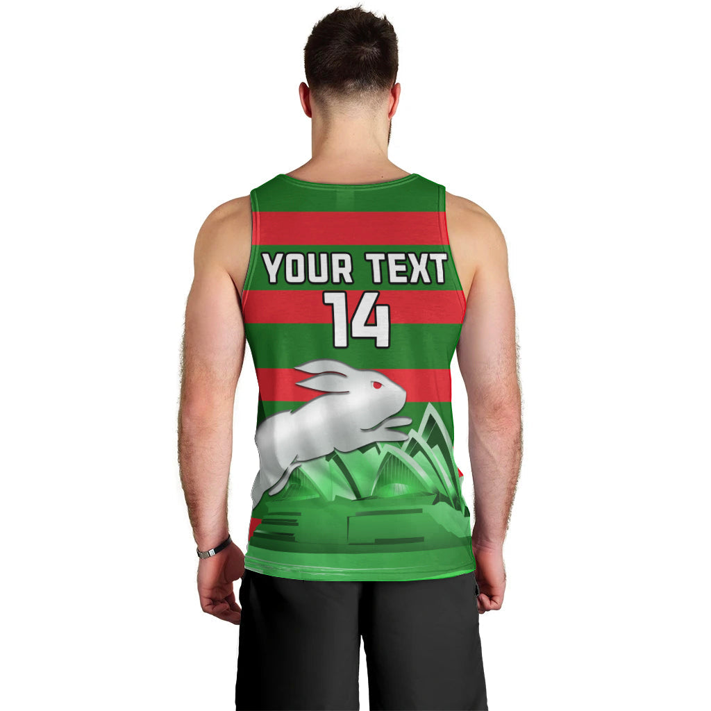 Custom Australia Day Rabbitohs Men Tank Top NRL 2024 Sydney Opera House With Map - Vibe Hoodie Shop