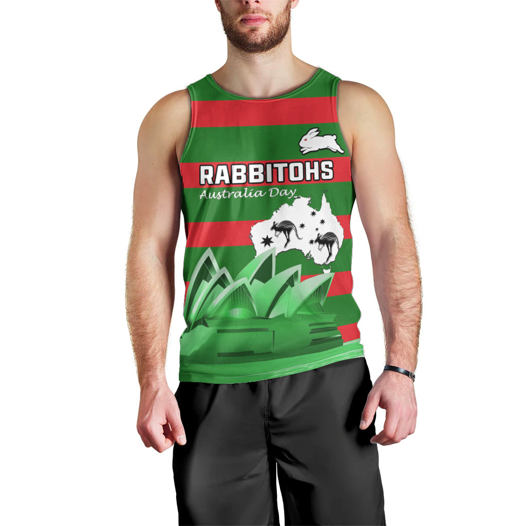 Custom Australia Day Rabbitohs Men Tank Top NRL 2024 Sydney Opera House With Map - Vibe Hoodie Shop