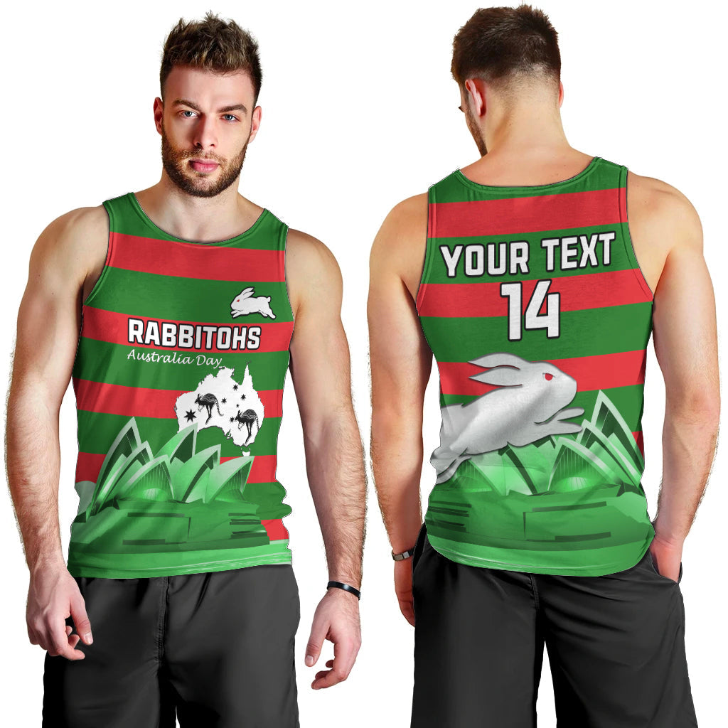 Custom Australia Day Rabbitohs Men Tank Top NRL 2024 Sydney Opera House With Map - Vibe Hoodie Shop