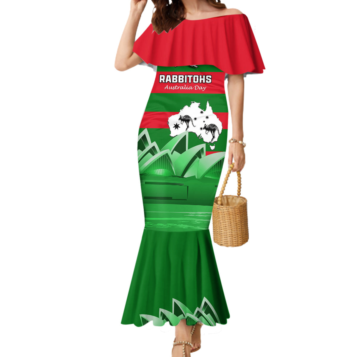 Custom Australia Day Rabbitohs Mermaid Dress NRL 2024 Sydney Opera House With Map