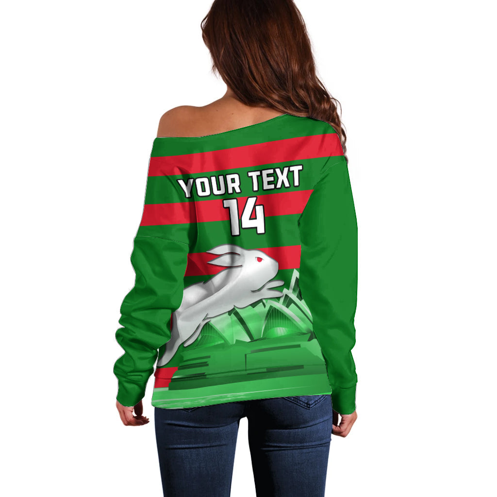 Custom Australia Day Rabbitohs Off Shoulder Sweater NRL 2024 Sydney Opera House With Map - Vibe Hoodie Shop