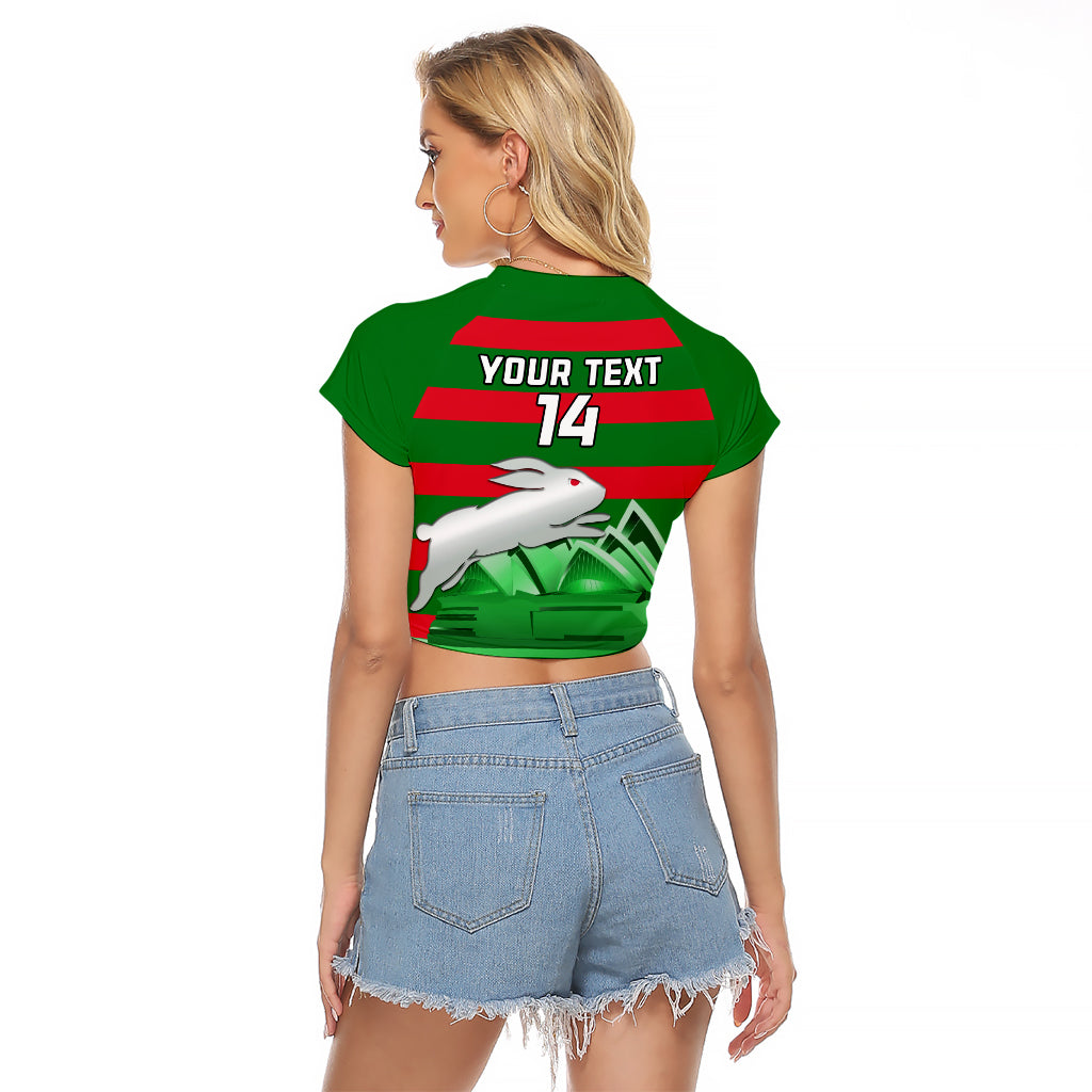 Custom Australia Day Rabbitohs Raglan Cropped T Shirt NRL 2024 Sydney Opera House With Map - Vibe Hoodie Shop