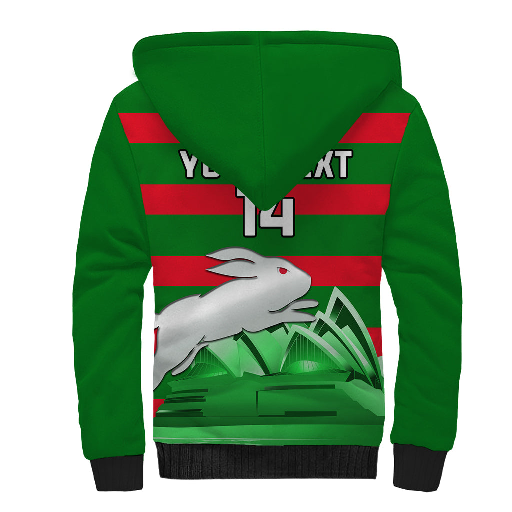 Custom Australia Day Rabbitohs Sherpa Hoodie NRL 2024 Sydney Opera House With Map - Vibe Hoodie Shop