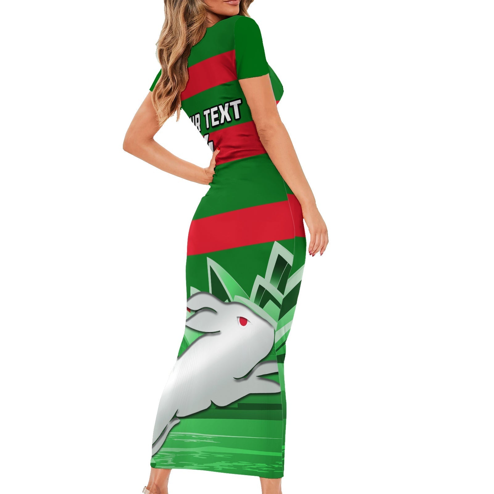 Custom Australia Day Rabbitohs Short Sleeve Bodycon Dress NRL 2024 Sydney Opera House With Map