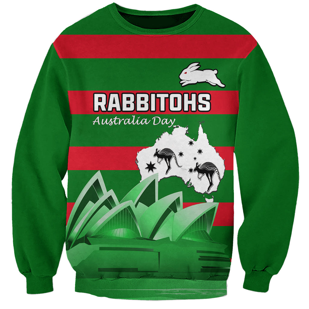 Custom Australia Day Rabbitohs Sweatshirt NRL 2024 Sydney Opera House With Map - Vibe Hoodie Shop