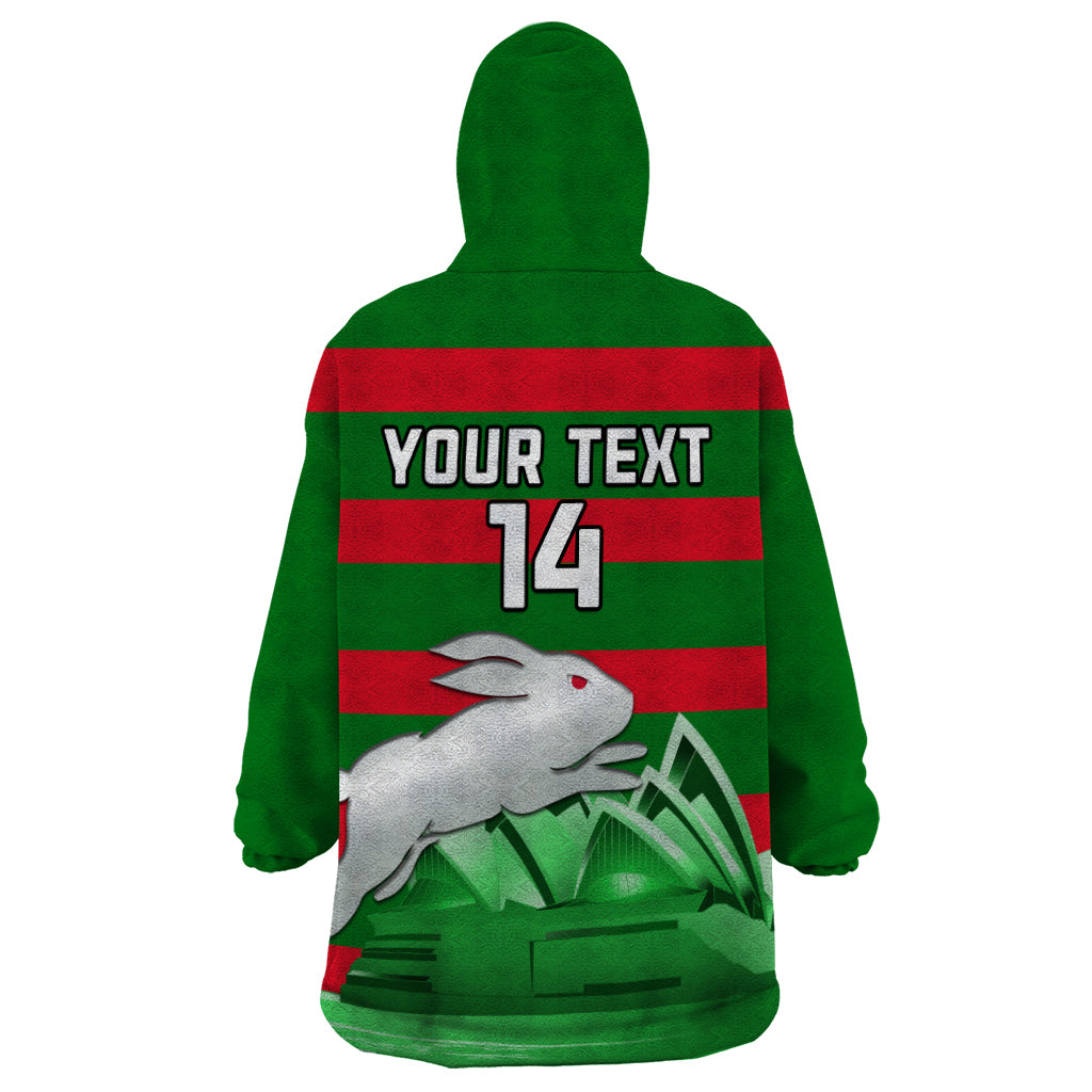 Custom Australia Day Rabbitohs Wearable Blanket Hoodie NRL 2024 Sydney Opera House With Map - Vibe Hoodie Shop