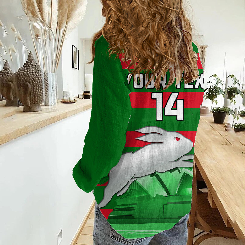 Custom Australia Day Rabbitohs Women Casual Shirt NRL 2024 Sydney Opera House With Map - Vibe Hoodie Shop