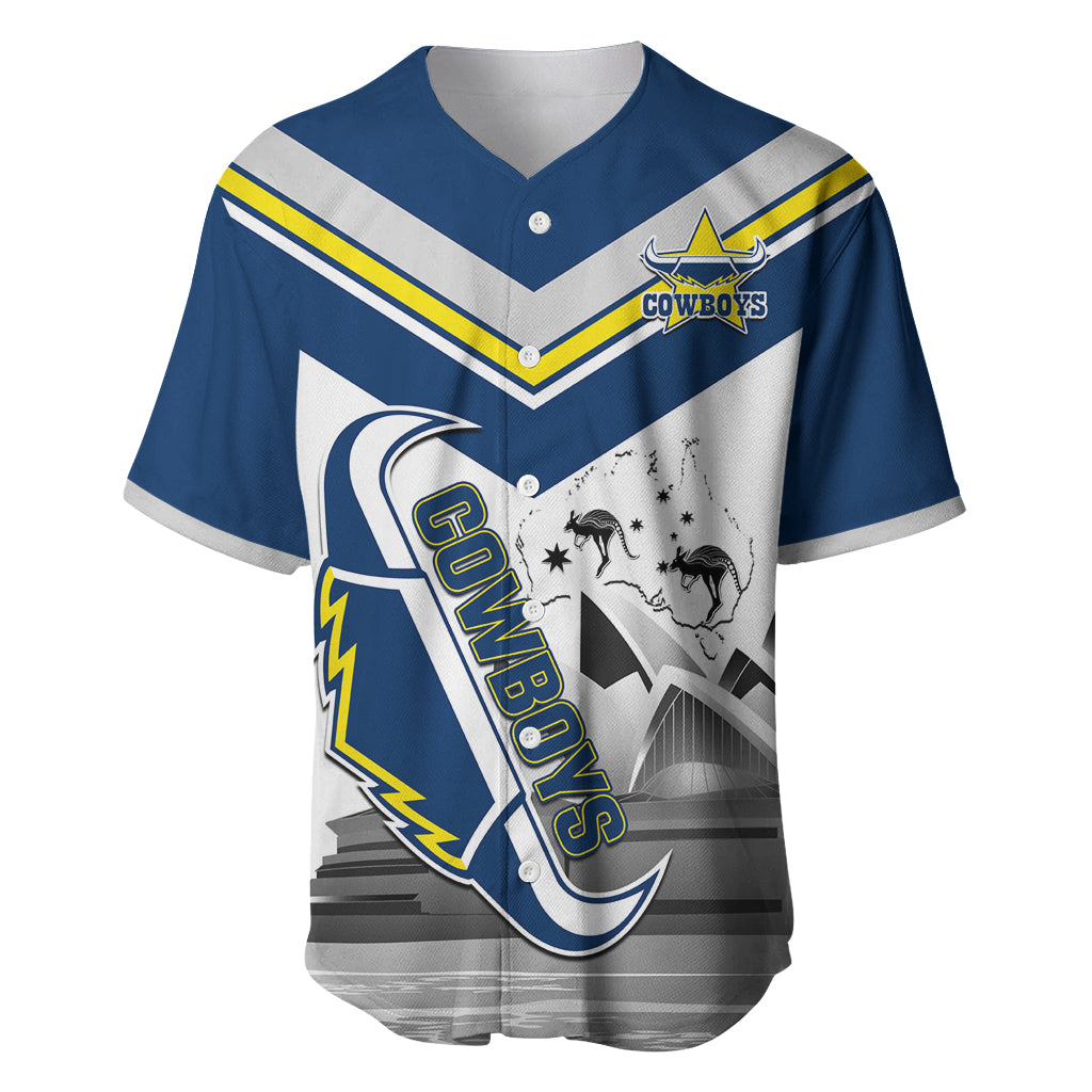 Custom Australia Day Cowboys Baseball Jersey NRL 2024 Sydney Opera House With Map - Vibe Hoodie Shop