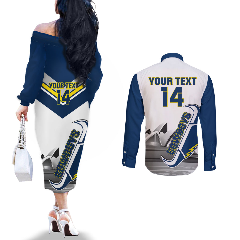 Custom Australia Day Cowboys Couples Matching Off The Shoulder Long Sleeve Dress and Long Sleeve Button Shirt NRL 2024 Sydney Opera House With Map