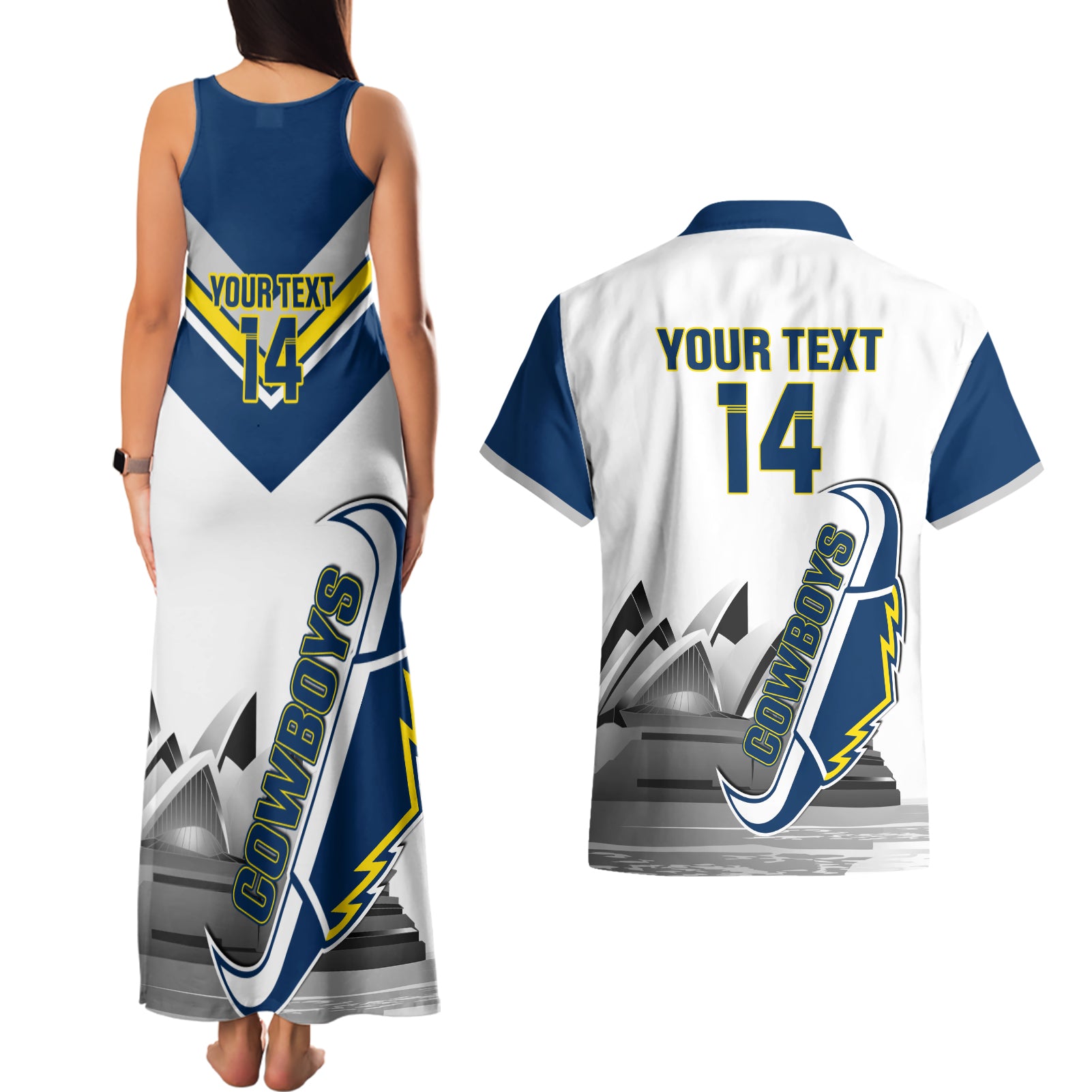 Custom Australia Day Cowboys Couples Matching Tank Maxi Dress and Hawaiian Shirt NRL 2024 Sydney Opera House With Map