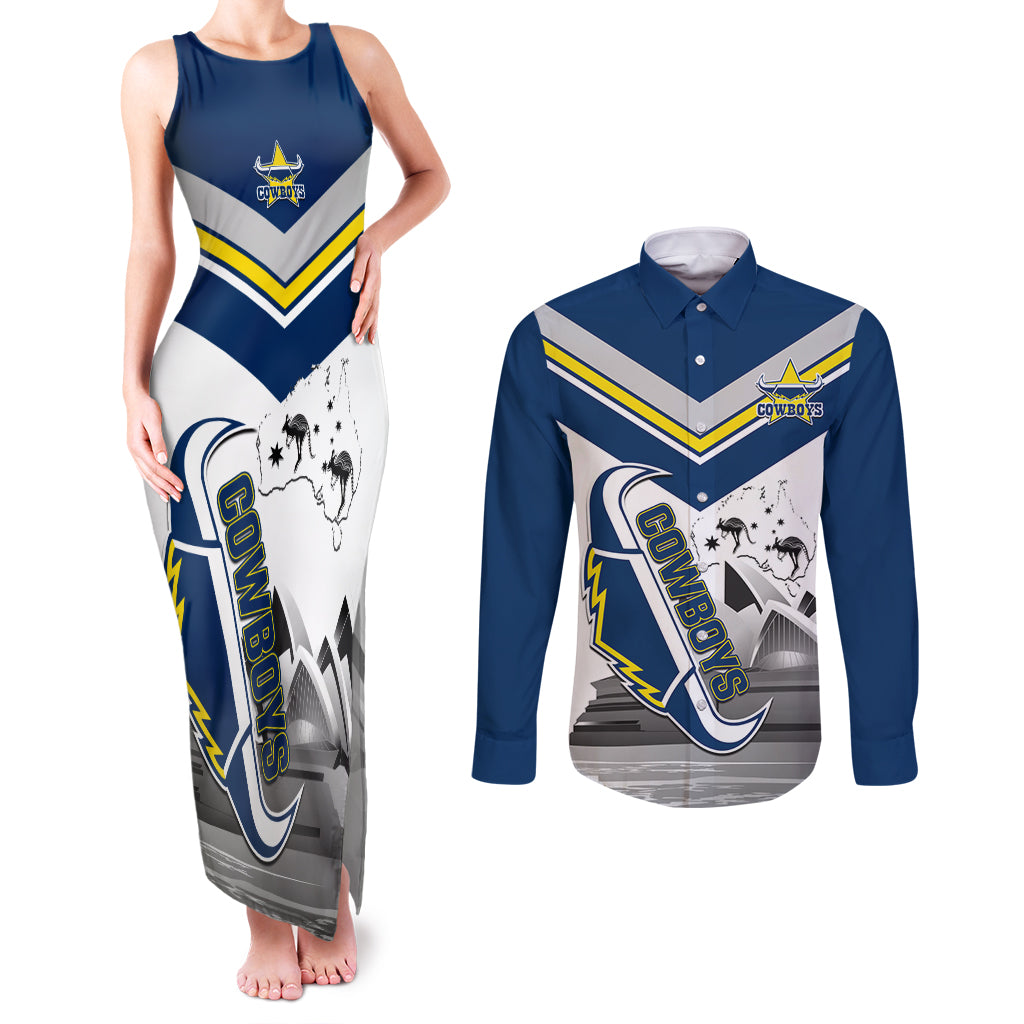 Custom Australia Day Cowboys Couples Matching Tank Maxi Dress and Long Sleeve Button Shirt NRL 2024 Sydney Opera House With Map