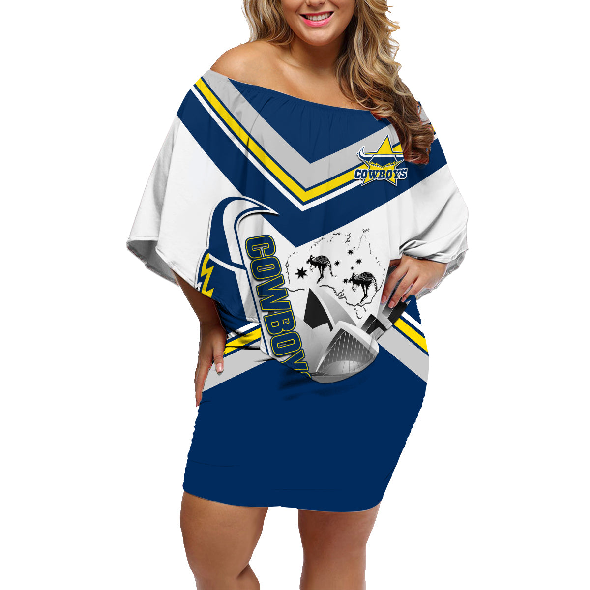 Custom Australia Day Cowboys Family Matching Off Shoulder Short Dress and Hawaiian Shirt NRL 2024 Sydney Opera House With Map