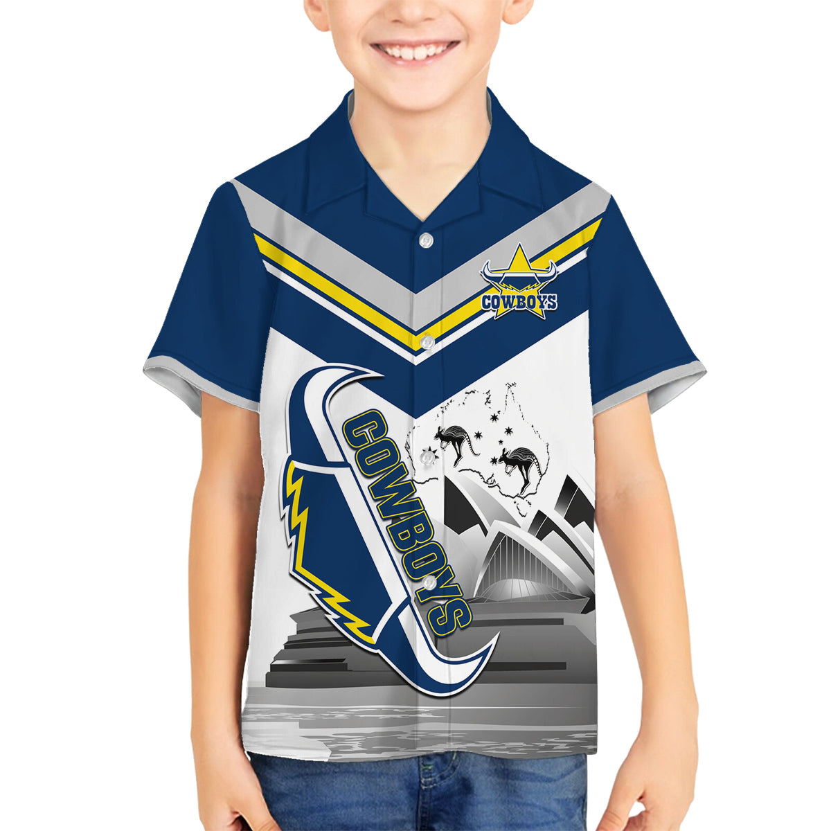 Custom Australia Day Cowboys Family Matching Off Shoulder Short Dress and Hawaiian Shirt NRL 2024 Sydney Opera House With Map