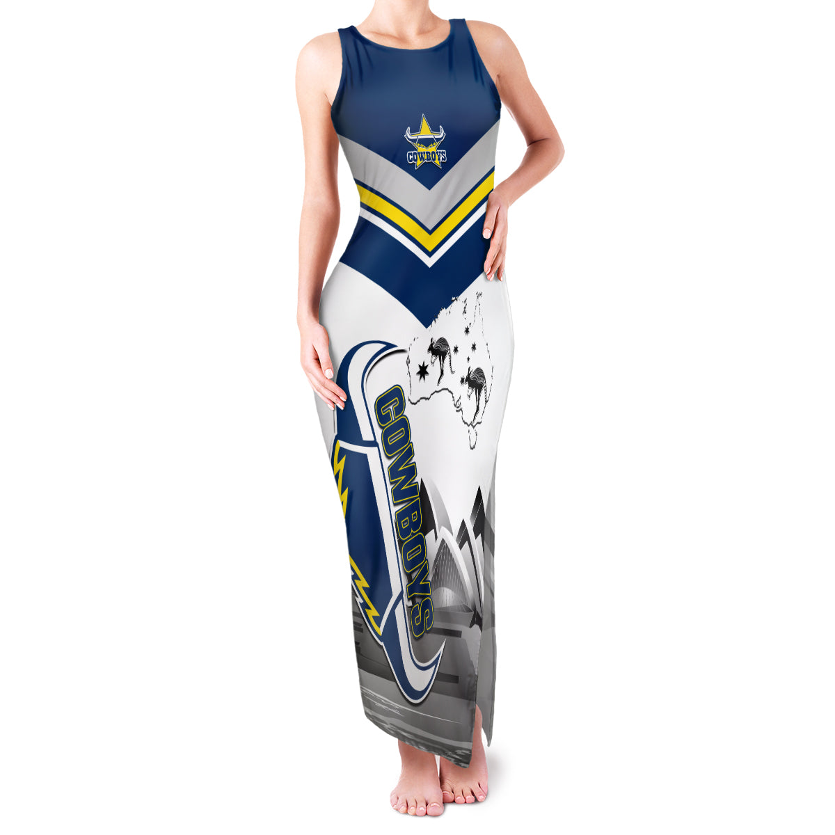 Custom Australia Day Cowboys Family Matching Tank Maxi Dress and Hawaiian Shirt NRL 2024 Sydney Opera House With Map